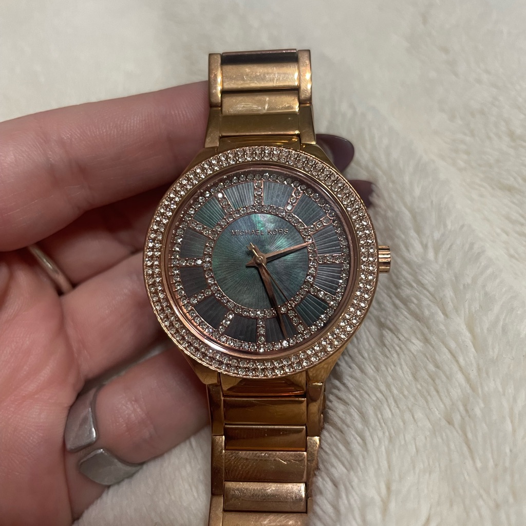 Rose Gold Mk Watch With Iridescent Watch Face